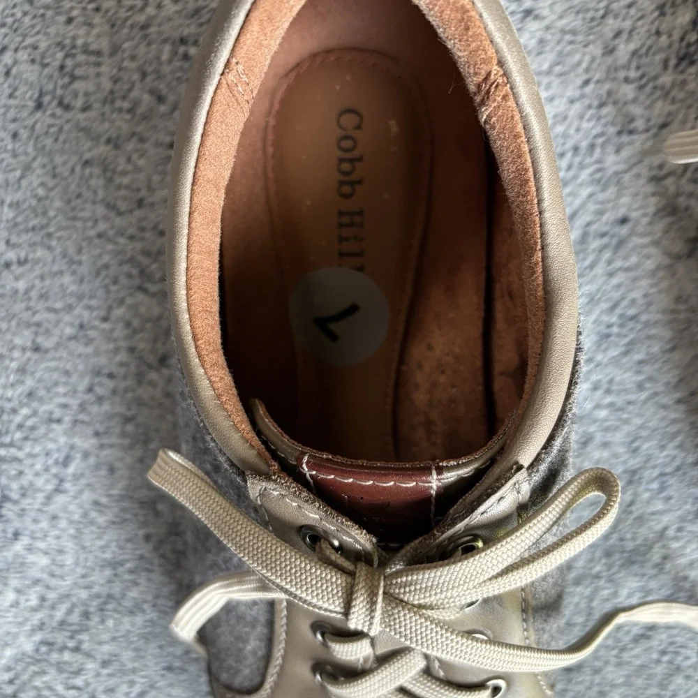 Cobb Hill Womens Leather Wool Casual Sneakers Lace Up Shoes Size 7‎ Gray Beige